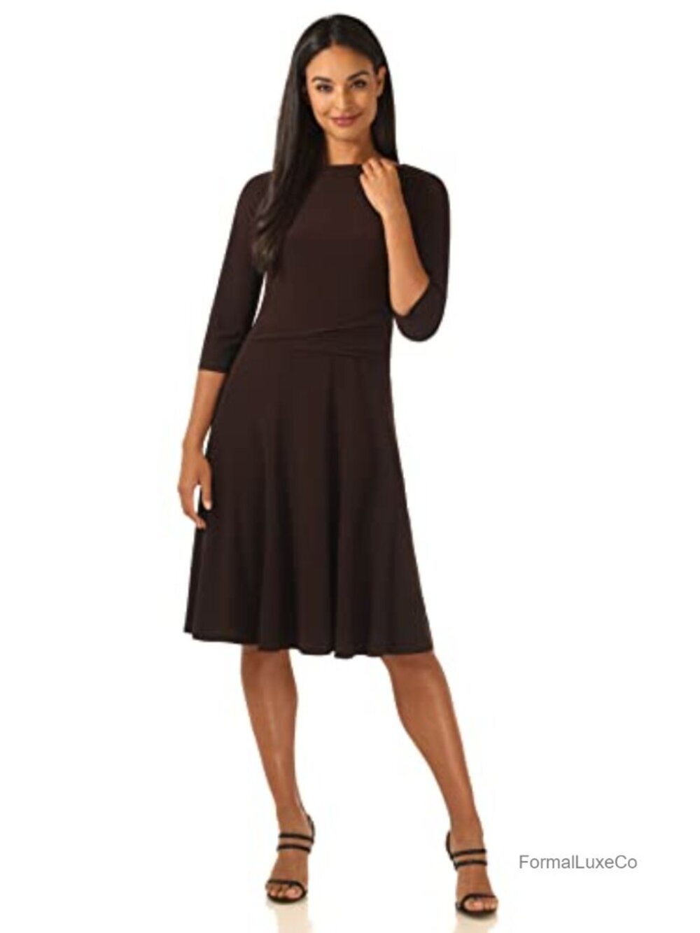 Rekucci Women's Flippy Fit N' Flare Dress with 3/4 Sleeves
